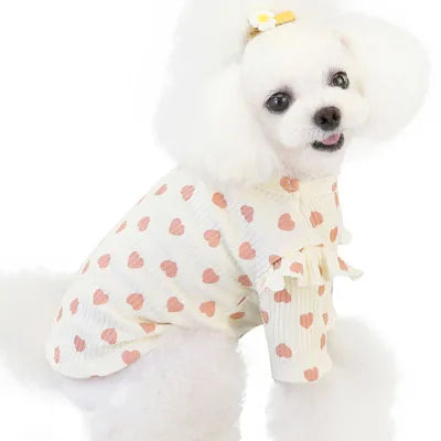 Pink Beige Gray Cotton Pet Clothes Warm Hoodies Tshirt Heart Pattern O-neck Lace Short Sleeve Sweater Sweatshirt For Small Dogs
