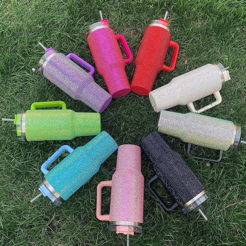 40oz Diamond Handle Tumbler Cow Leopard Printed Modern Tumbler Insulated Cup Reusable Stainless Steel Water Bottle Travel Mug
