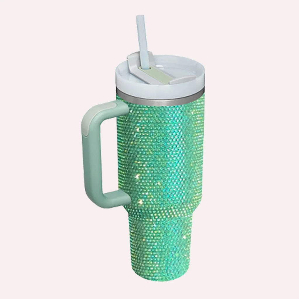 40oz Diamond Handle Tumbler Cow Leopard Printed Modern Tumbler Insulated Cup Reusable Stainless Steel Water Bottle Travel Mug