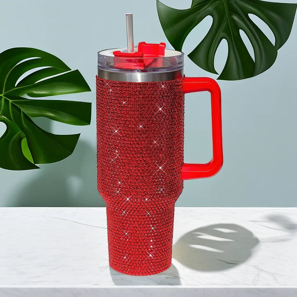 40oz Diamond Handle Tumbler Cow Leopard Printed Modern Tumbler Insulated Cup Reusable Stainless Steel Water Bottle Travel Mug