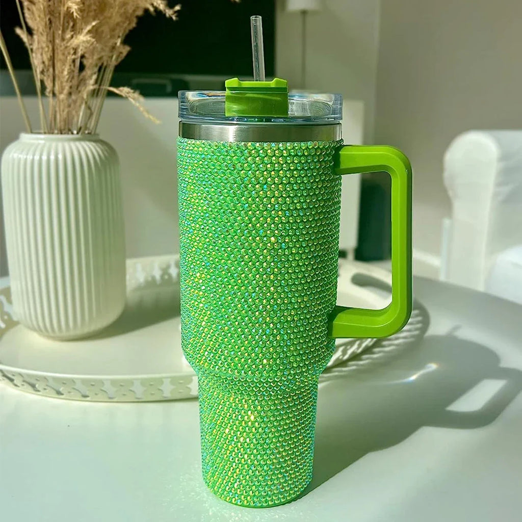 40oz Diamond Handle Tumbler Cow Leopard Printed Modern Tumbler Insulated Cup Reusable Stainless Steel Water Bottle Travel Mug