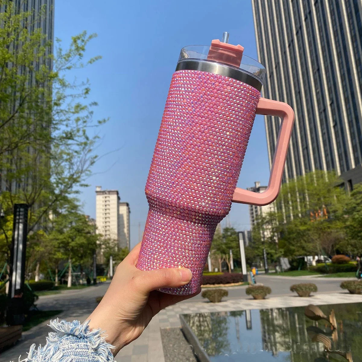 40oz Diamond Handle Tumbler Cow Leopard Printed Modern Tumbler Insulated Cup Reusable Stainless Steel Water Bottle Travel Mug