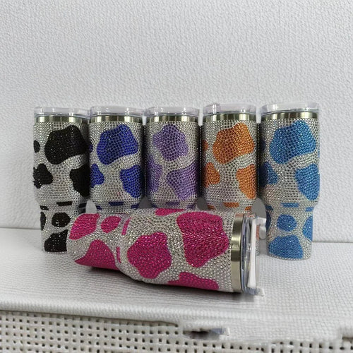 40oz Diamond Handle Tumbler Cow Leopard Printed Modern Tumbler Insulated Cup Reusable Stainless Steel Water Bottle Travel Mug