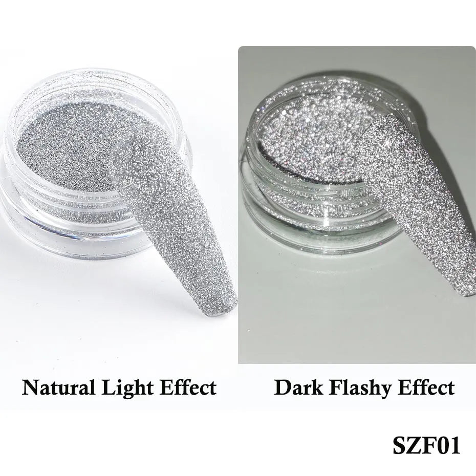 1Box Sparkling Diamond Nail Powder Laser Silver Reflective Glitter Sequin Shiny Nail Art Dipping Powder Holographic Dust NFSZF