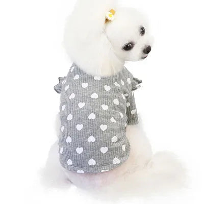 Pink Beige Gray Cotton Pet Clothes Warm Hoodies Tshirt Heart Pattern O-neck Lace Short Sleeve Sweater Sweatshirt For Small Dogs