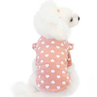 Pink Beige Gray Cotton Pet Clothes Warm Hoodies Tshirt Heart Pattern O-neck Lace Short Sleeve Sweater Sweatshirt For Small Dogs