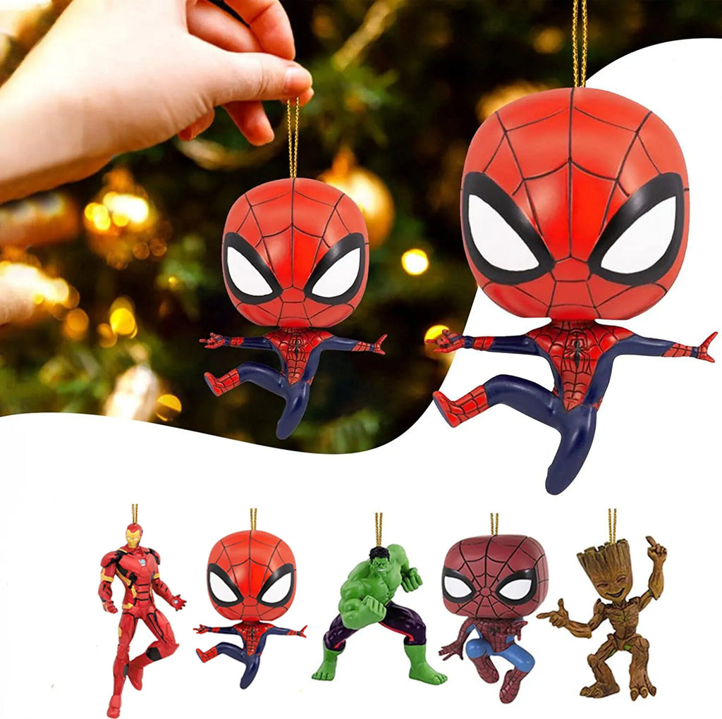 Disney Marvel Christmas Pendant Hanging Ornaments Cartoon Action Figure Spider Man Iron Man Christmas Party Decoration for Home